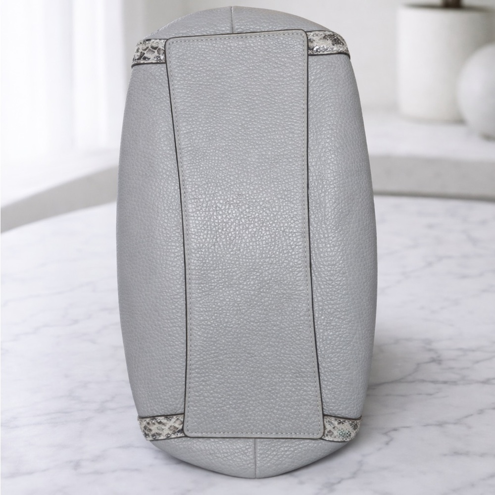 Coach Pebbled Leather Gray Hobo Shoulder Bag with Exotic Snakeskin-Embossed Trim - Picture 3 of 16